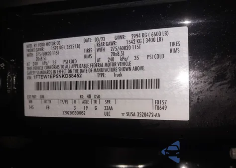 2022 Ford F-150 Xlt from USA, damaged, VIN 1FTEW1EP5NKD88452